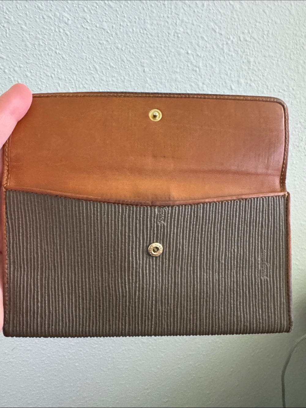 Salvatore Ferragamo Brown Ribbed Fold Wallet with Leather Trim - Picture 11 of 11